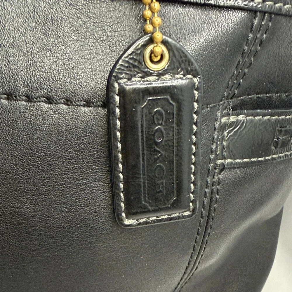Coach Black Leather Tote with Gold Accents